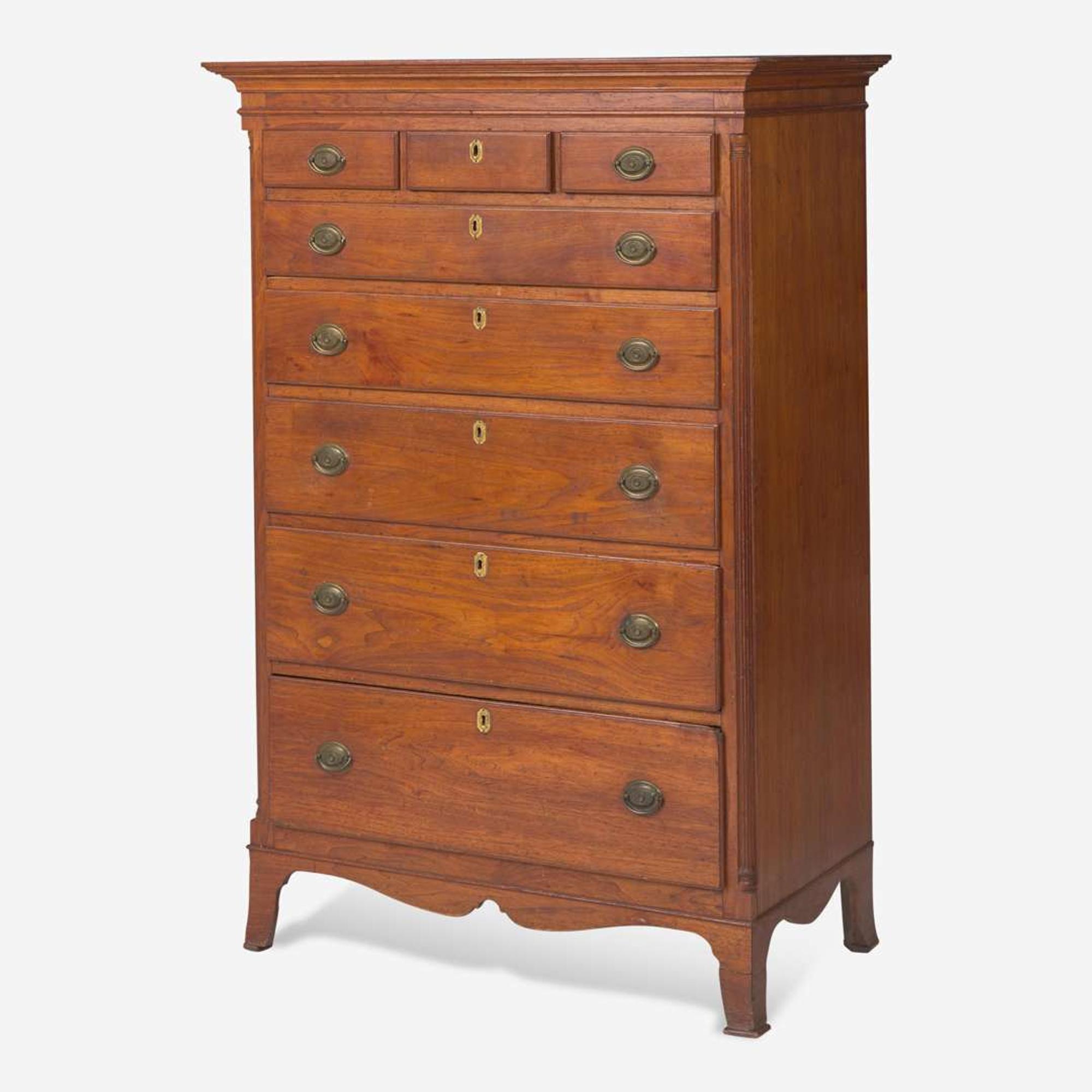 A Federal walnut tall chest of drawers Montgomery County, Pennsylvania, late 18th century