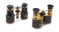 Two Pairs of French Faux Tortoise Shell Veneered Opera Glasses, Width 3 5/8 inches.