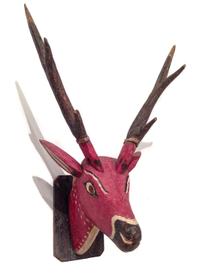 A Pair of Carved and Painted Deer Head Wall Mounts Height of taller 35 inches.