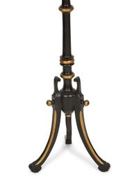 A Pair of Regency Style Painted and Parcel Gilt Tripod Stands