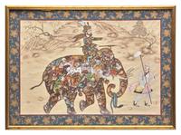 A Mughal Style Indian Painting of a Prince Riding a Composite Elephant