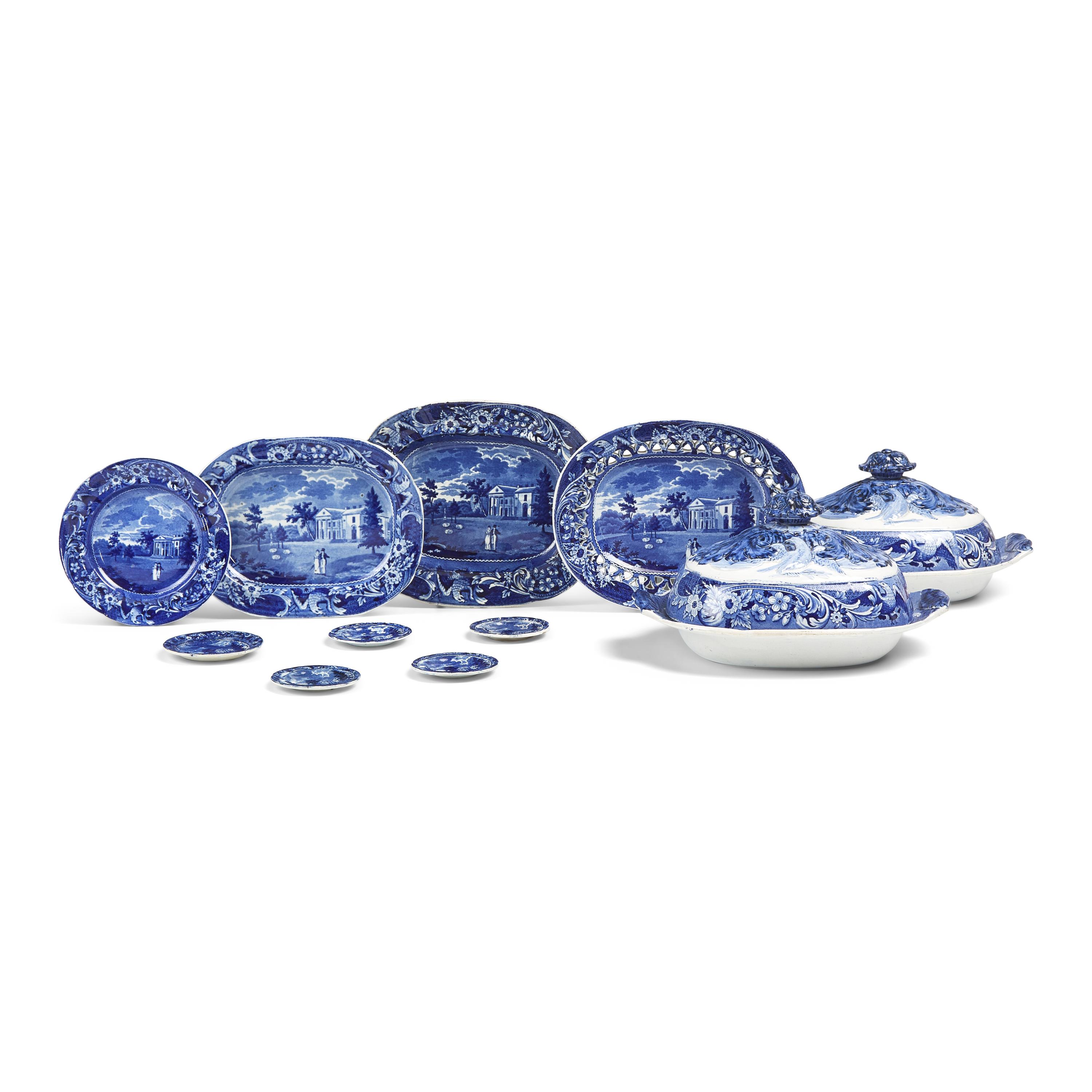 A Group of Staffordshire Historical Blue Woodlands Near Philadelphia Transferware , Joseph Stubbs, Burslem. 1790-1829