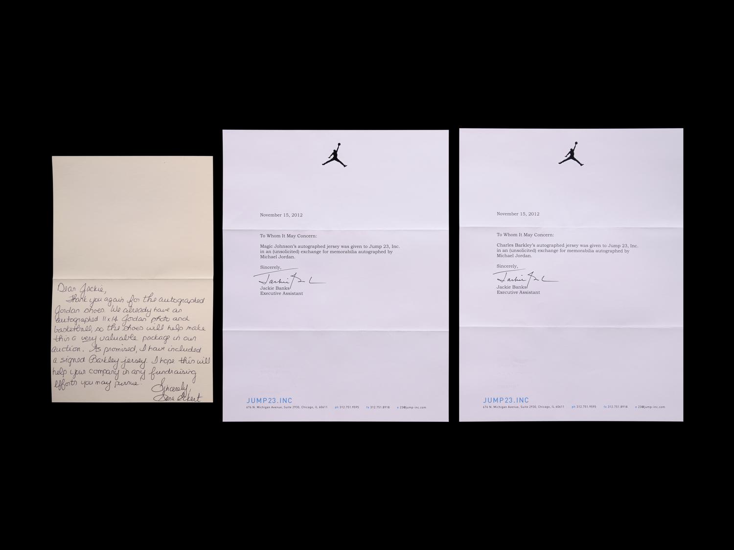 A Group of Magic Johnson and Charles Barkley Signed NBA Hall of Fame Jerseys Basketball Sourced from Michael Jordan's J.U.M.P. Agency,