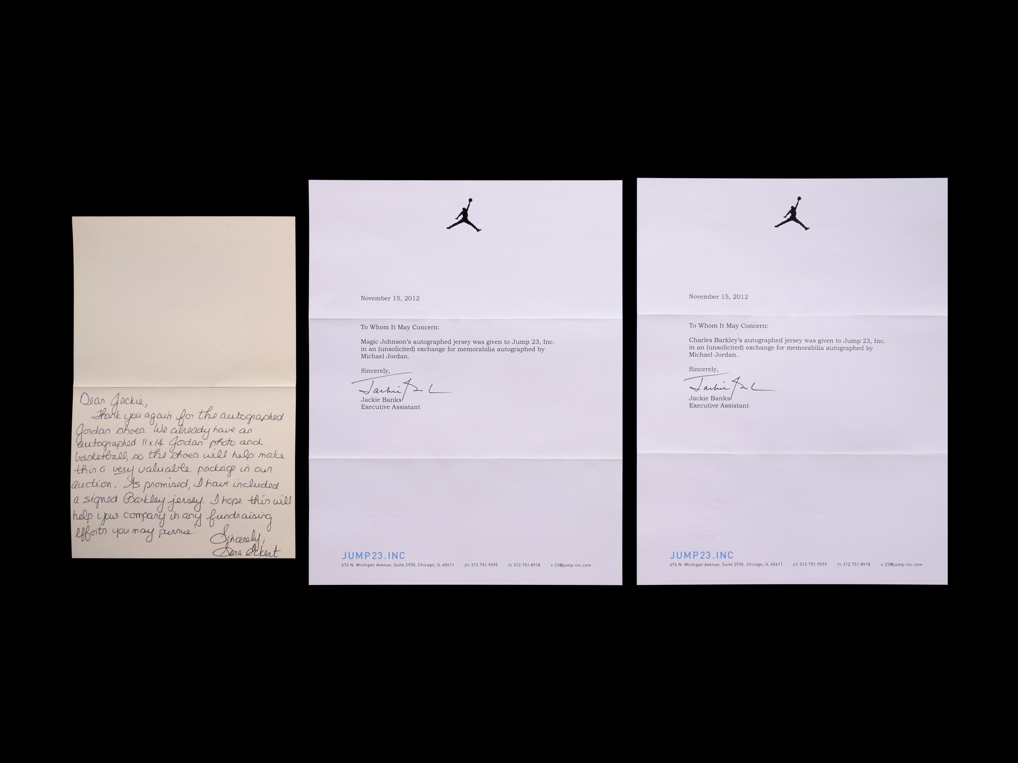 A Group of Magic Johnson and Charles Barkley Signed NBA Hall of Fame Jerseys Basketball Sourced from Michael Jordan's J.U.M.P. Agency,