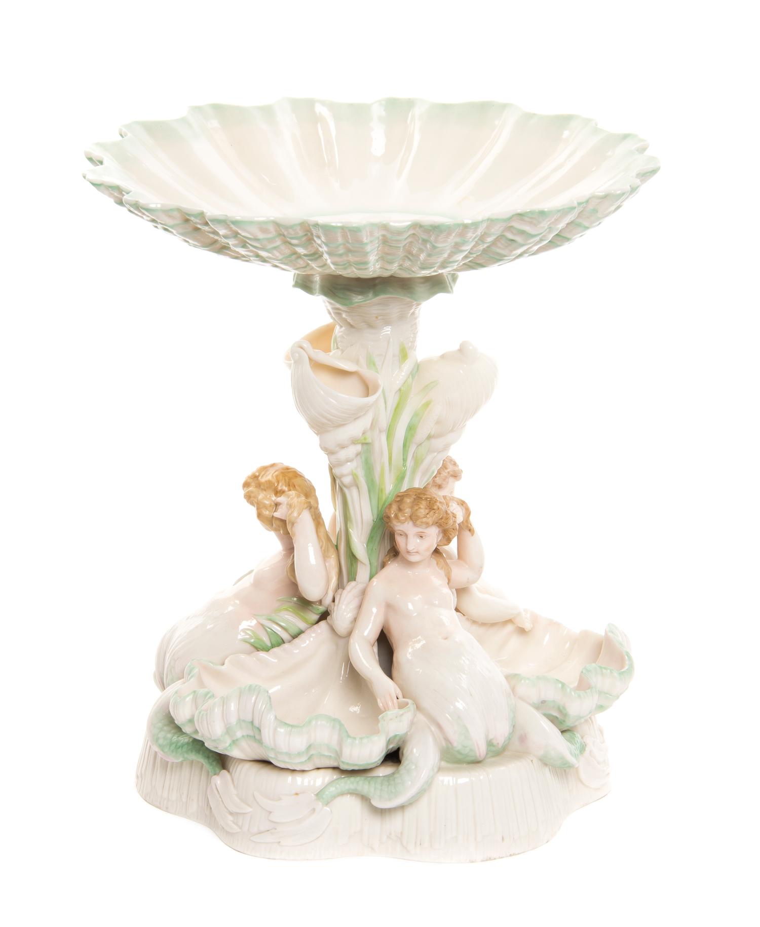 A Belleek Figural Prince of Wales Centerpiece, Height 12 5/8 inches.