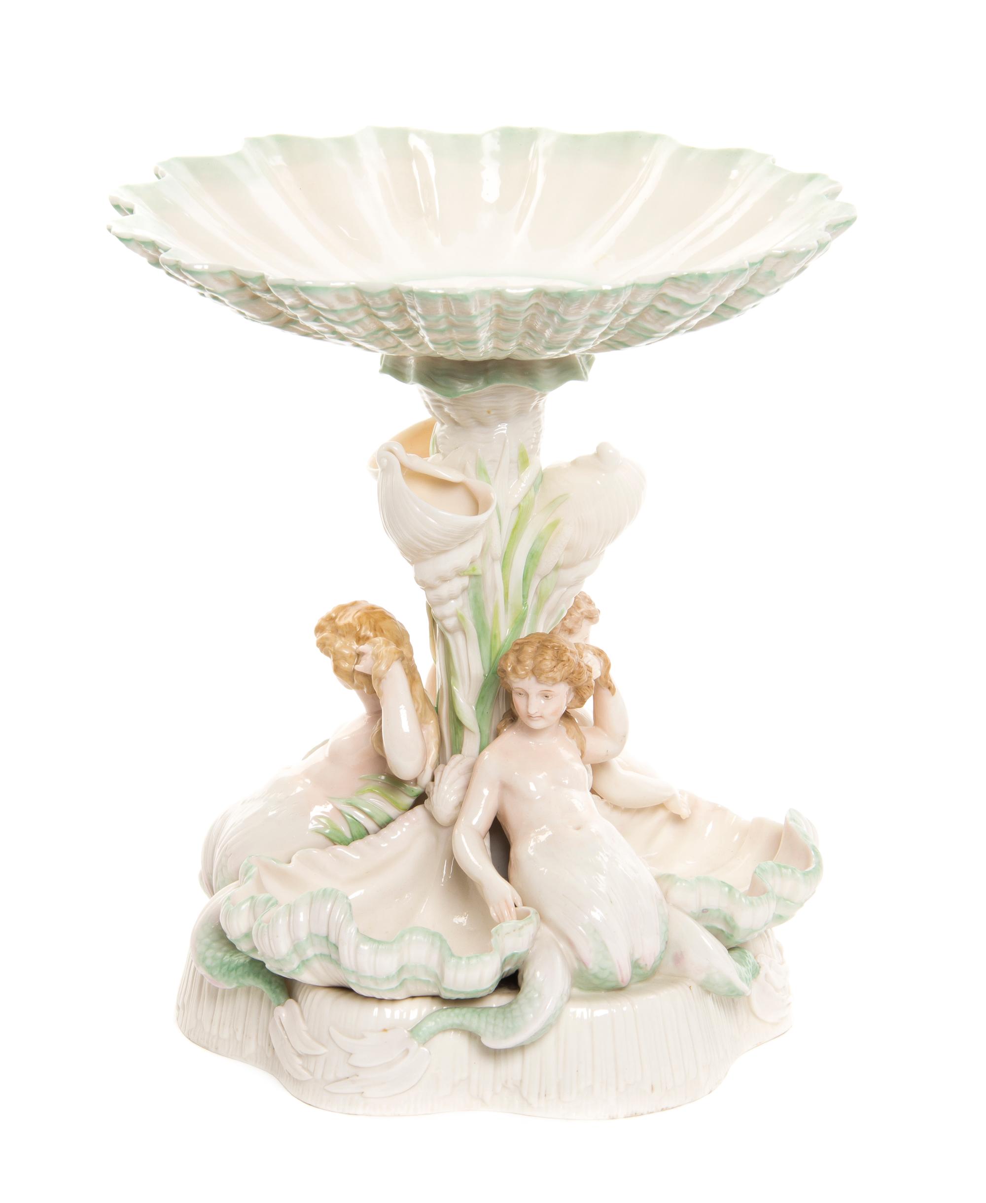 A Belleek Figural Prince of Wales Centerpiece, Height 12 5/8 inches.