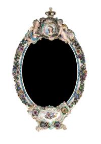 A Dresden Porcelain Mirror, LATE 19TH CENTURY, Height 37 1/2 x width 27 1/2 inches. — LATE 19TH CENTURY,