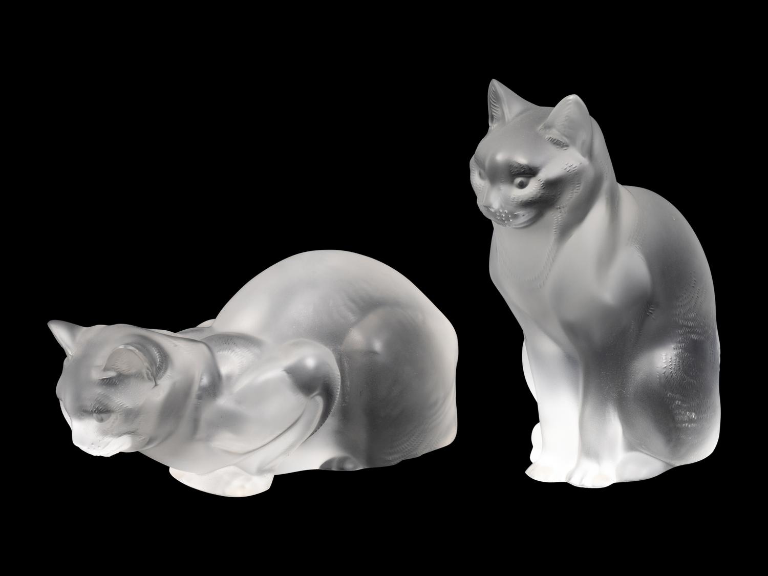 Two Lalique Cat Figures