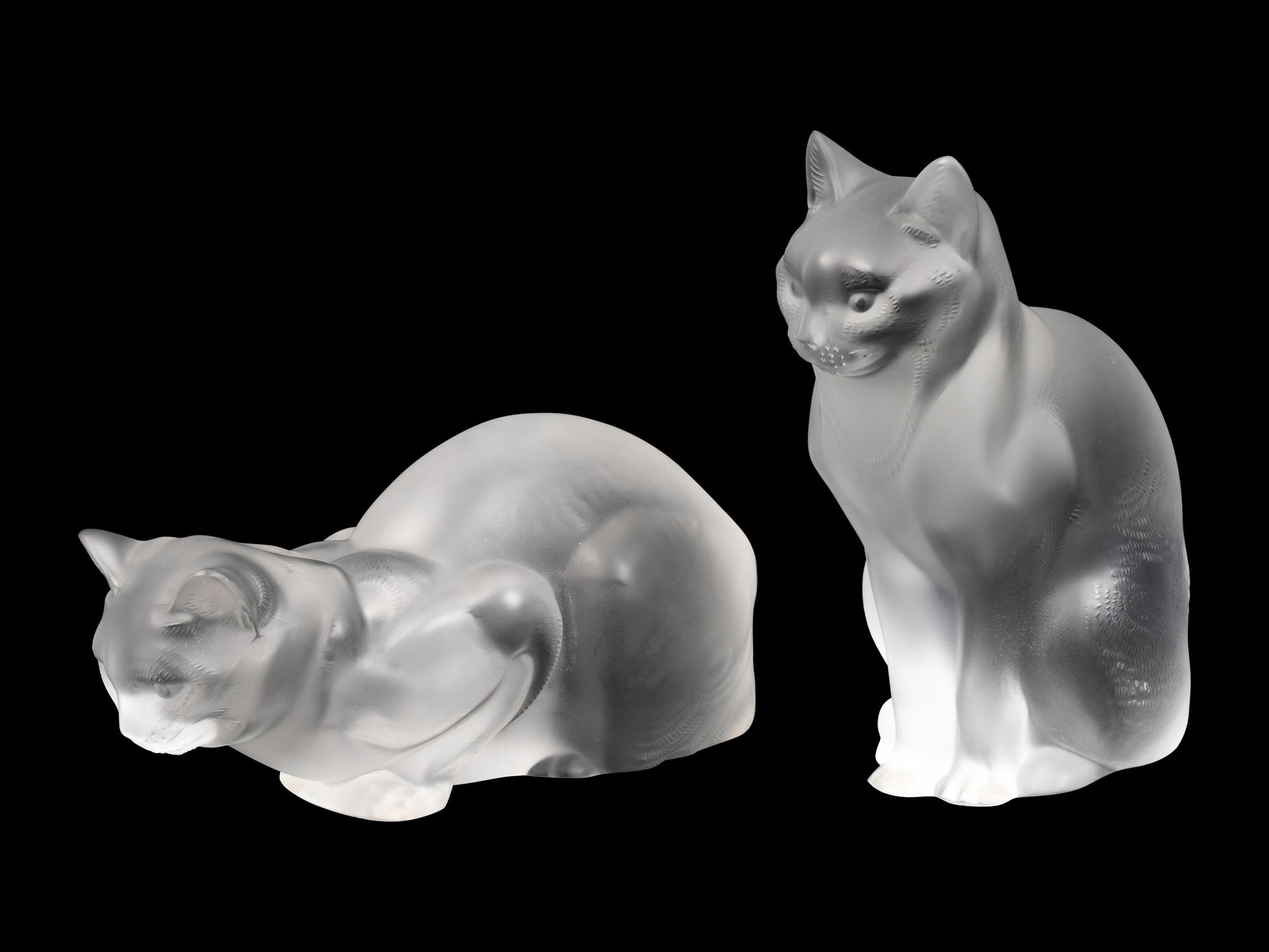 Two Lalique Cat Figures