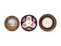 An Assembled Set of Six Sèvres Style Painted and Parcel Gilt Porcelain Teacups and Saucers
