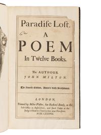 MILTON, John (1608-1674). Paradise Lost a Poem in Twelve Books . London: Miles Flesher for Richard Bently and Jacob Tonson, 1688.