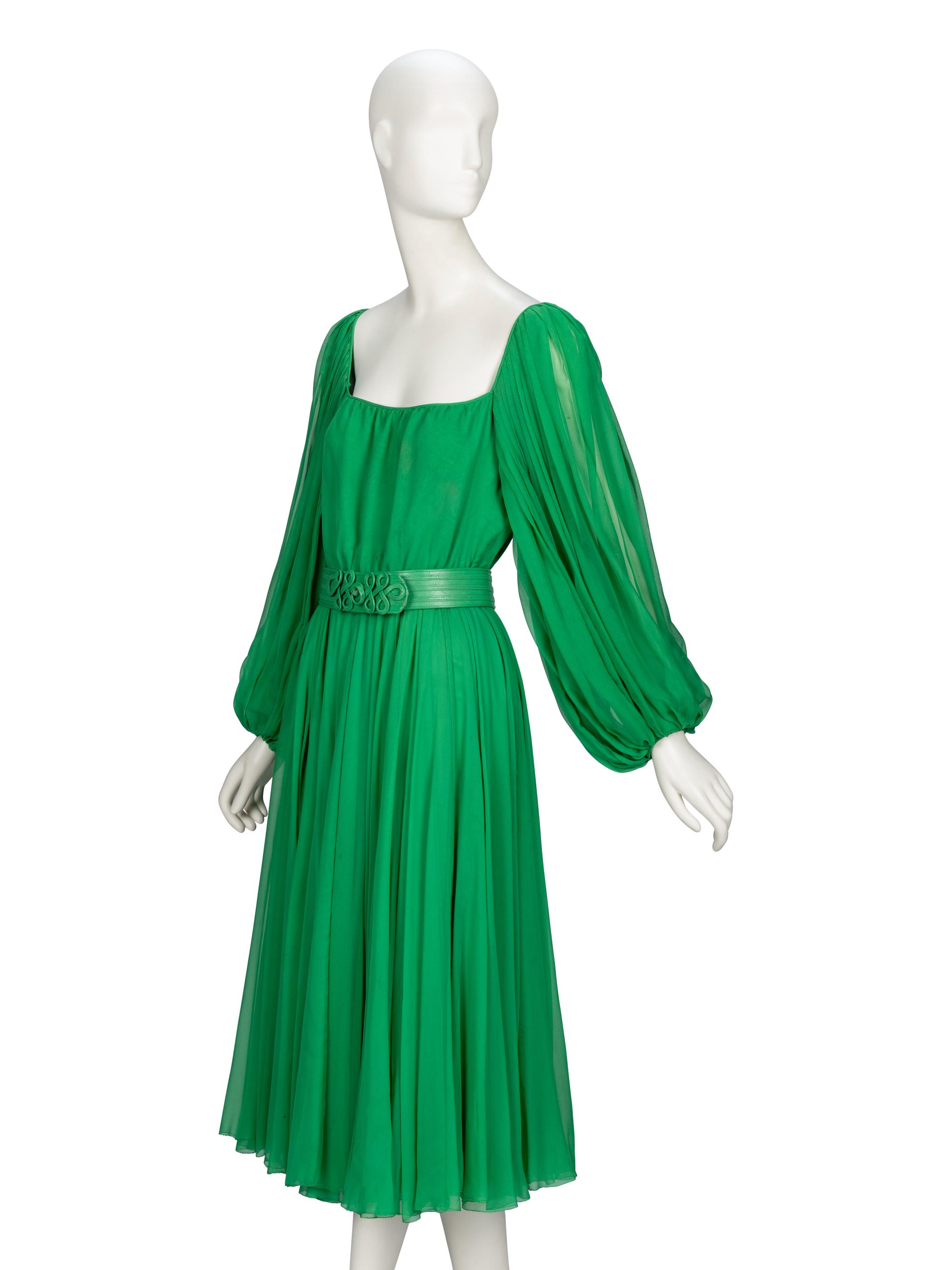 Galanos, Green Chiffon Cocktail Dress