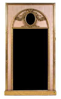 A Louis XVI Style Giltwood Trumeau Mirror Height 82 x width 45 1/2 inches. — FIRST HALF 20TH CENTURY