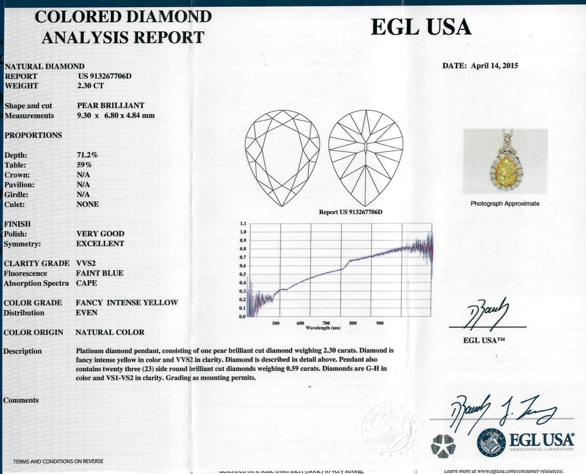 A Bicolor Gold, Fancy Intense Yellow Diamond and Diamond Pendant/Necklace, 2.70 dwts.