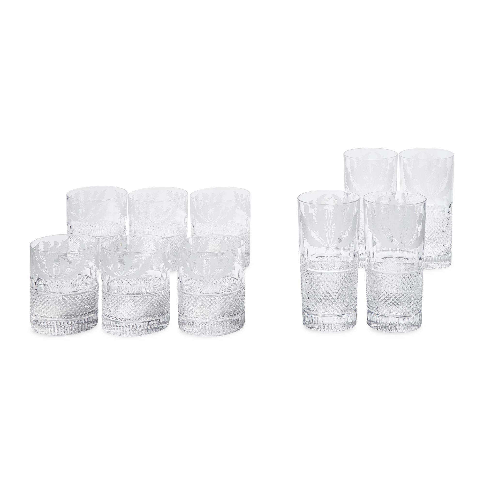 An Etched and Cut Glass "Thistle" Bar Service