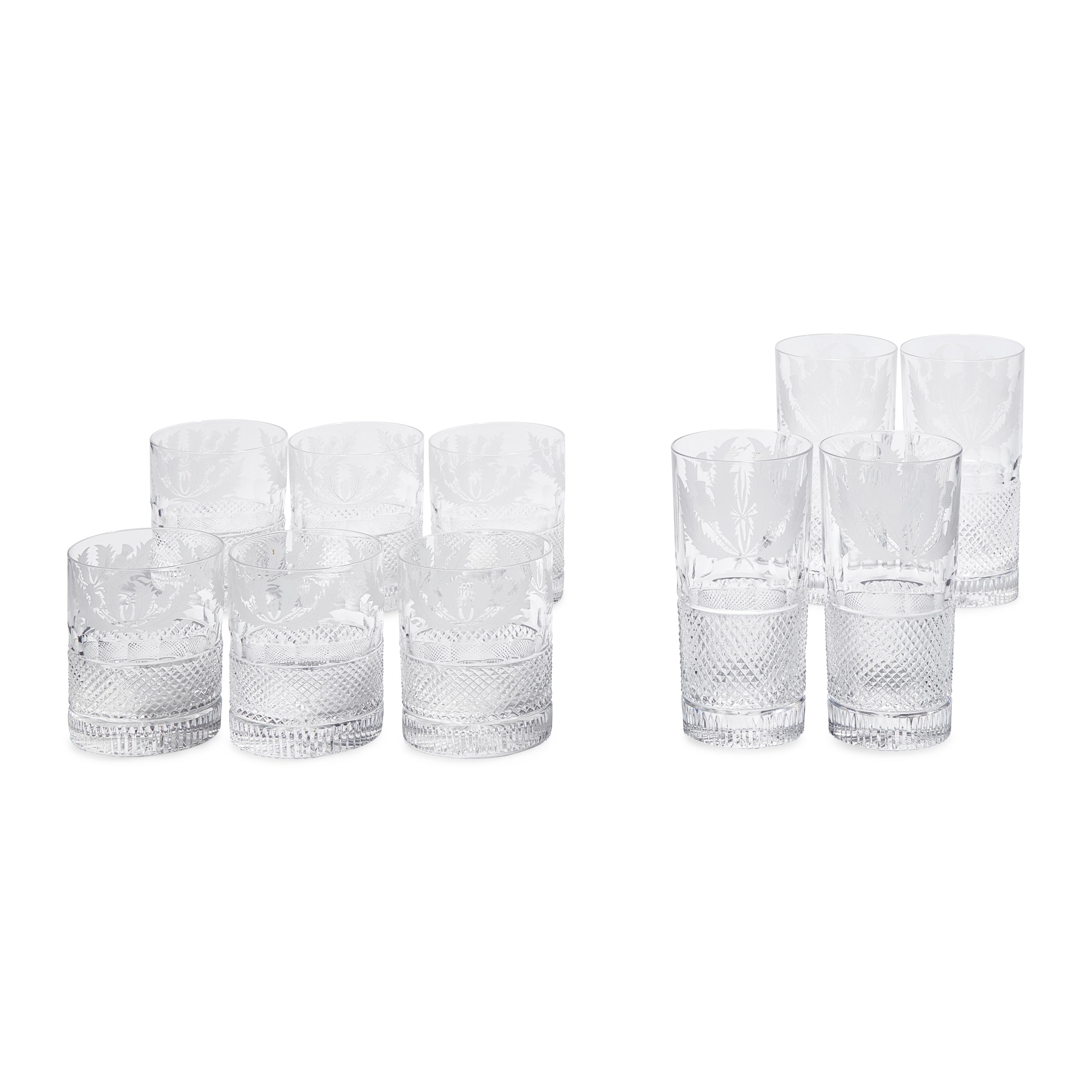 An Etched and Cut Glass "Thistle" Bar Service