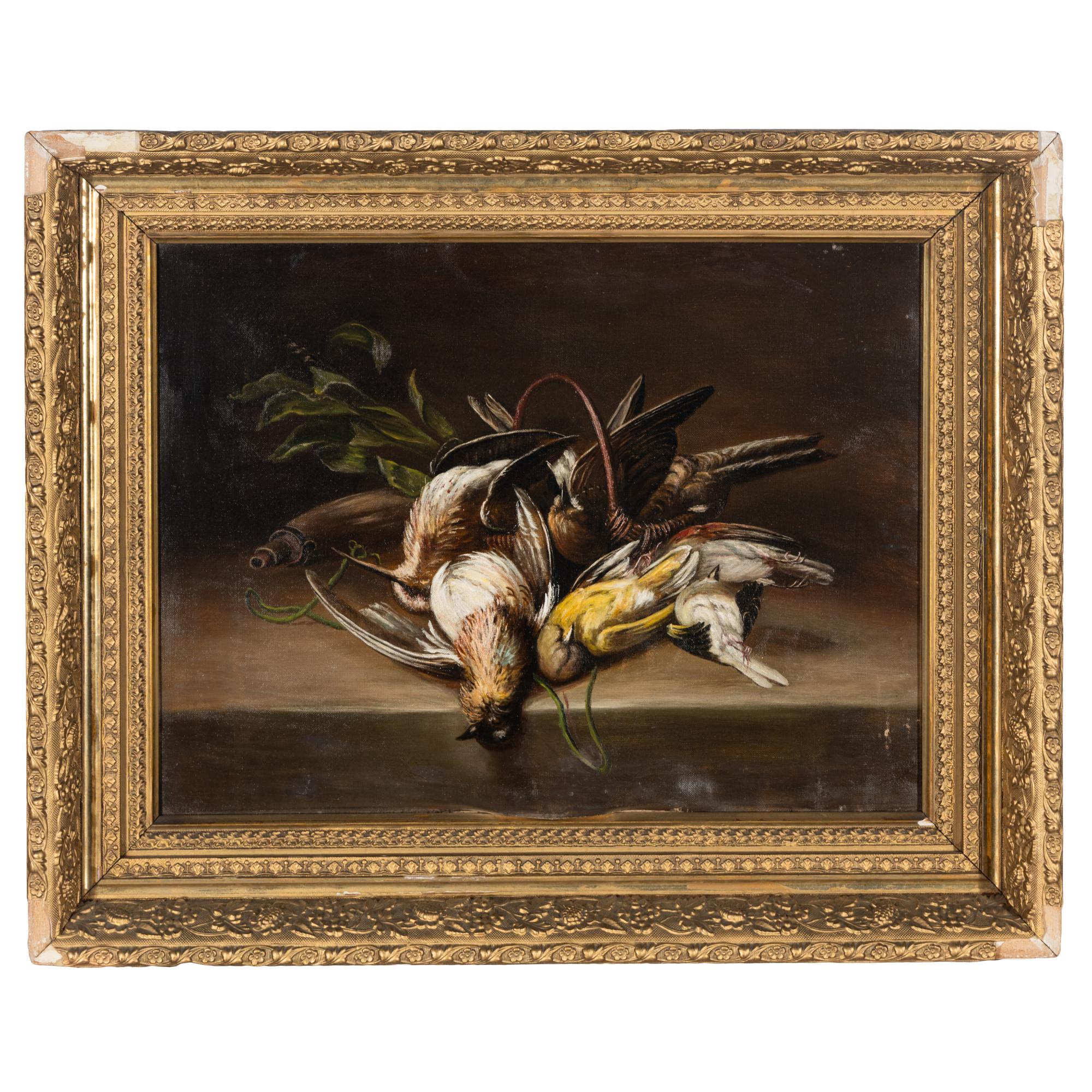 Continental, 19th Century — Still Life with Birds and a Powder Flask