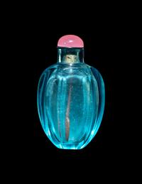 A Chinese Aquamarine Glass Faceted Snuff Bottle