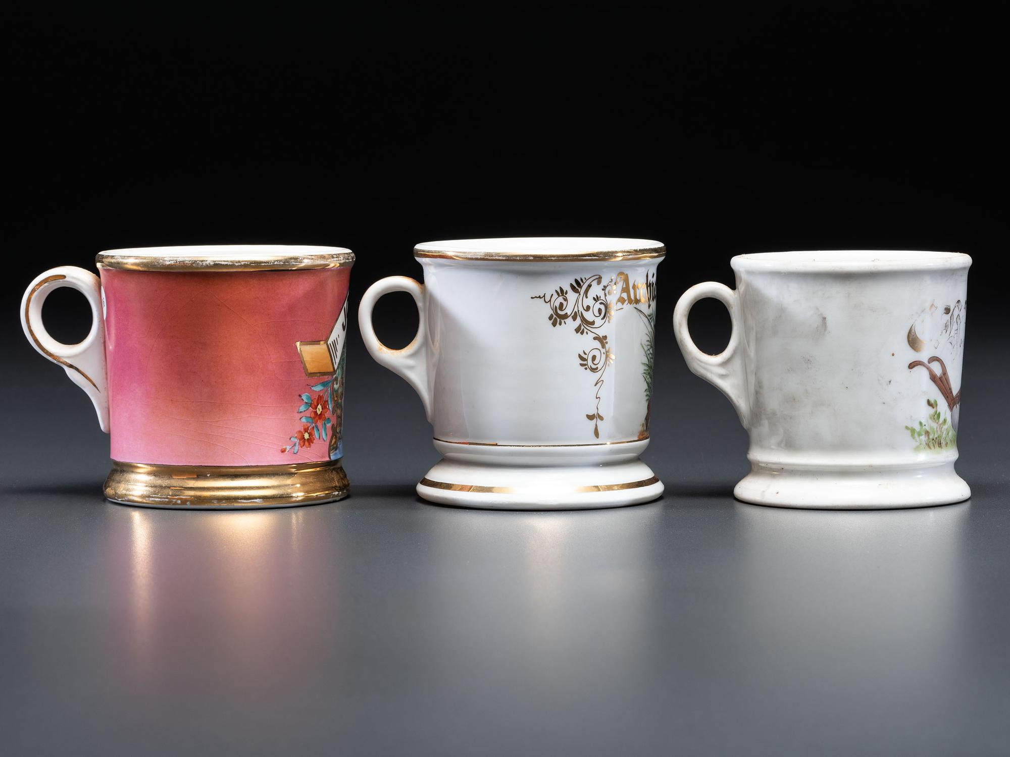 Three Porcelain Occupational Shaving Mugs