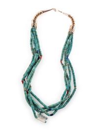 14K Gold Multi-strand Necklace, with Turquoise, Lapis, and Coral