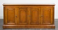 A Kindel Fruitwood Sideboard Height 31 1/4 x width 74 1/4 x depth 18 1/2 inches.