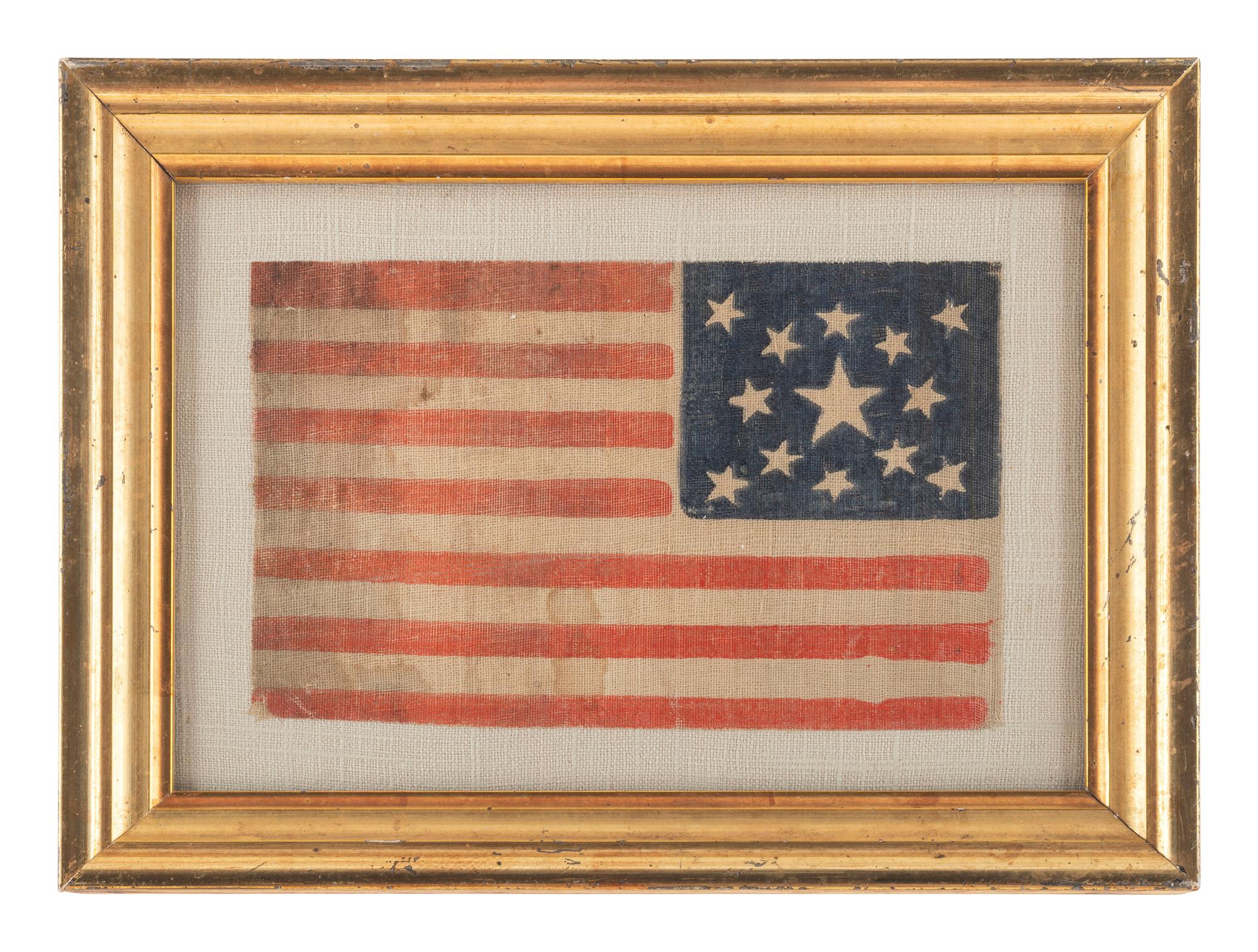 [FLAGS & PATRIOTIC TEXTILES]. 13-star American parade flag, ca 1876.