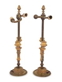 A Pair of French Gilt Bronze Two-Light Candelabra Mounted as Lamps