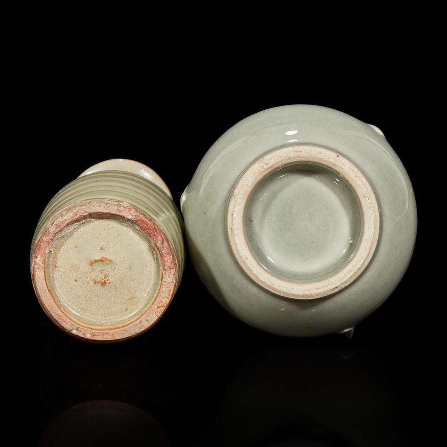 Two Chinese celadon-glazed small vases Ming to late Qing dynasty