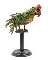 An English Beadwork Figure of a Perched Parrot Height 14 x width 13 inches. — 19TH CENTURY