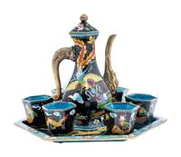 A Set of Eight Chinese Cloisonné Enamel 'Dragon and Phoenix' Wine Ewer and Cups