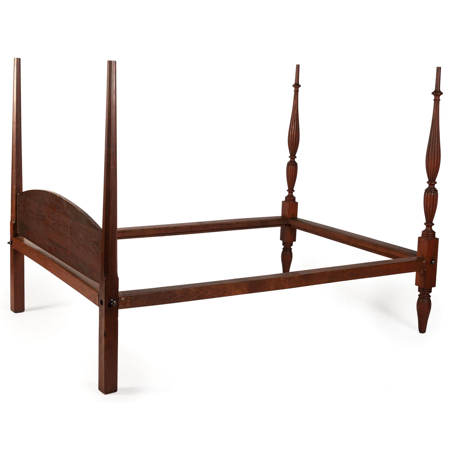 A Federal Carved and Red-Stained Maple and Pine Child's Bed