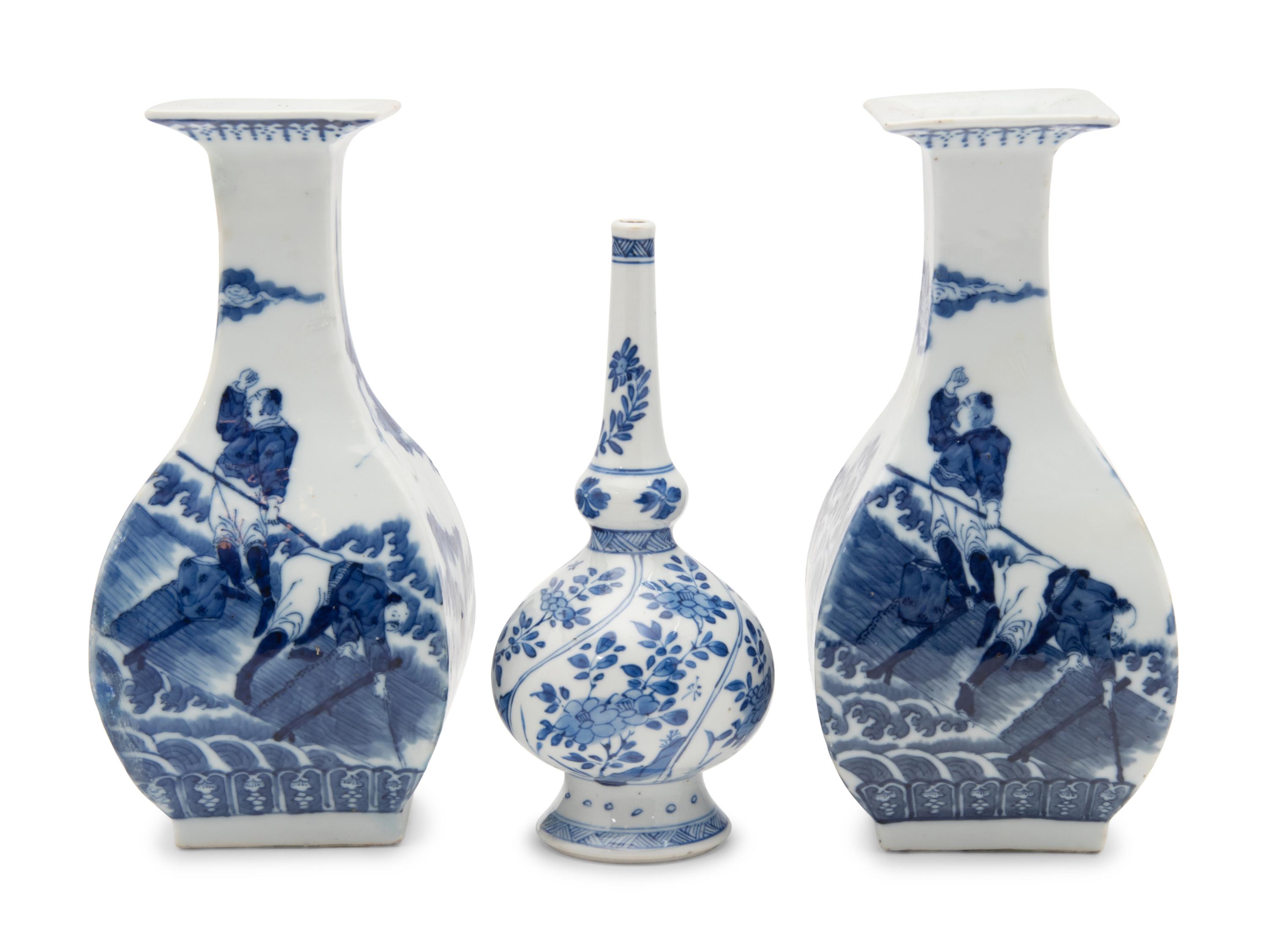 Three Chinese Blue and White Porcelain Vases