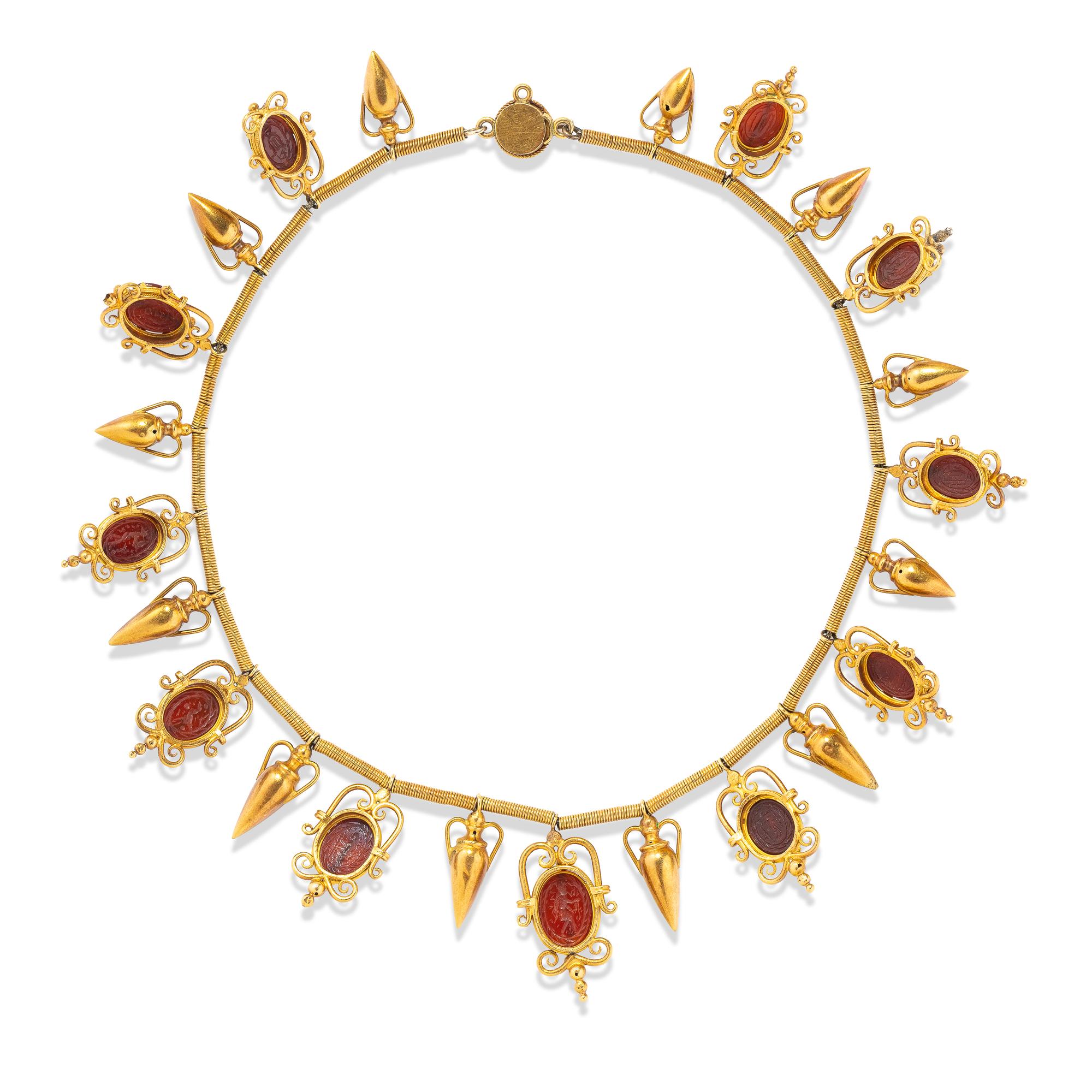 Victorian, Carnelian and High-Karat Gold Etruscan Revival Choker Necklace