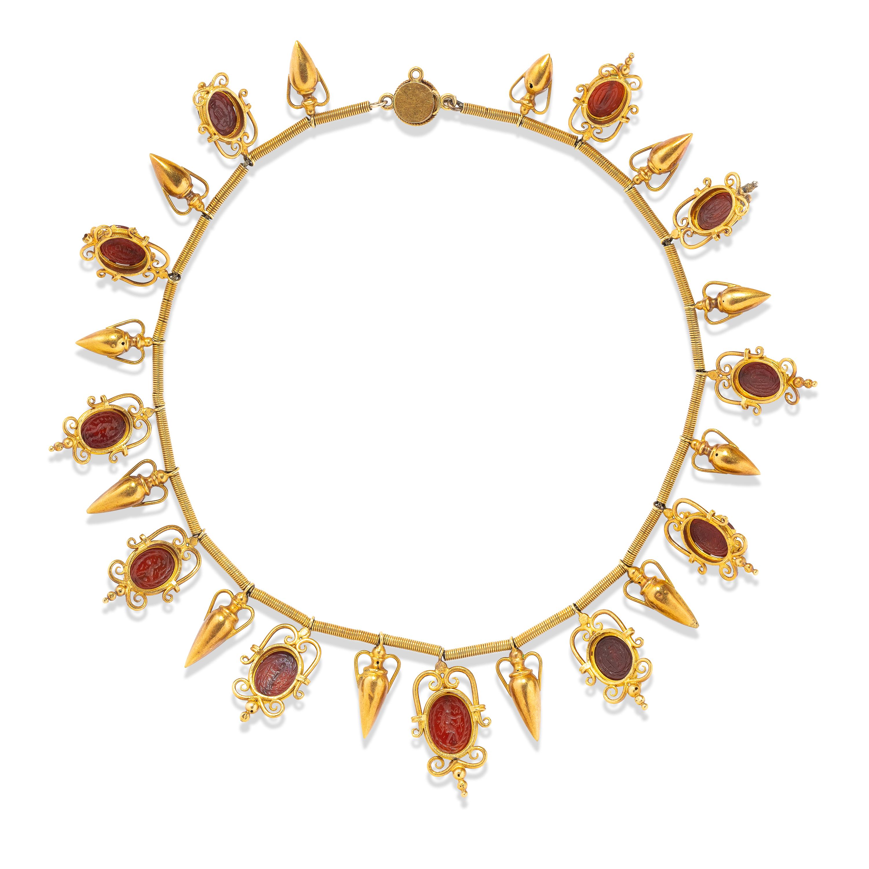 Victorian, Carnelian and High-Karat Gold Etruscan Revival Choker Necklace