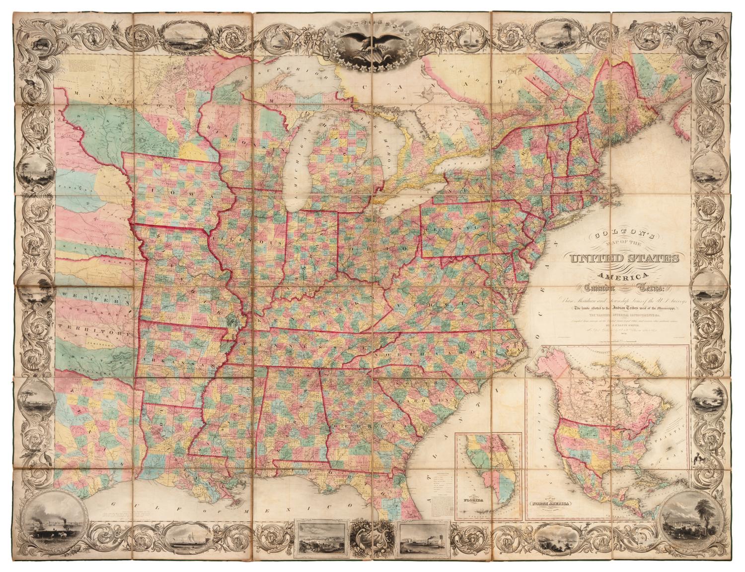 COLTON, J.H. Colton's Map of the United States of America. New York: J.H. Colton, 1854.