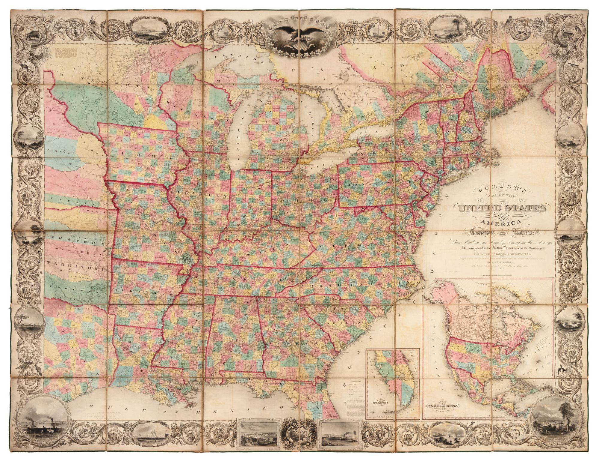 COLTON, J.H. Colton's Map of the United States of America. New York: J.H. Colton, 1854.
