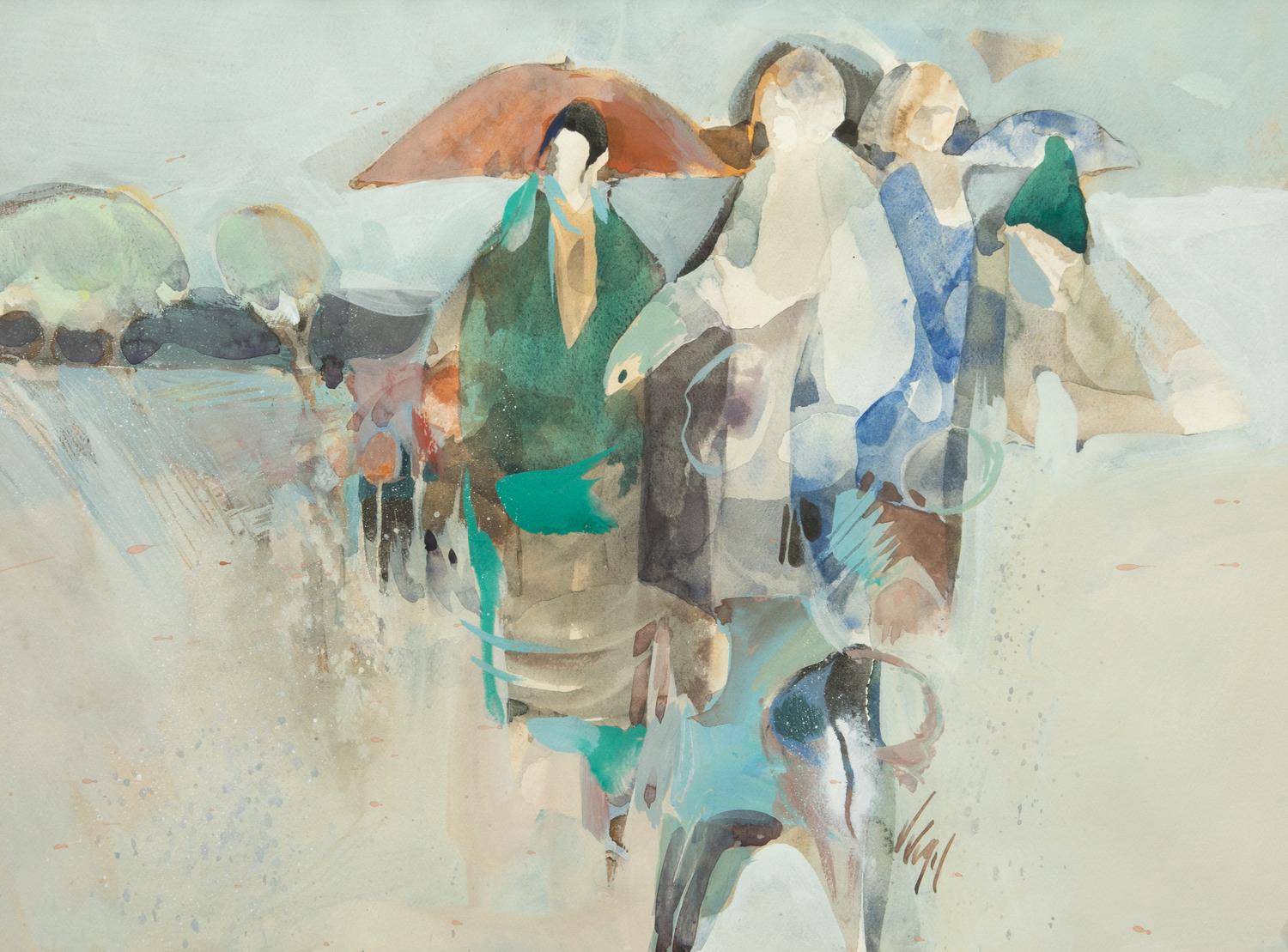 Riders in With Umbrellas