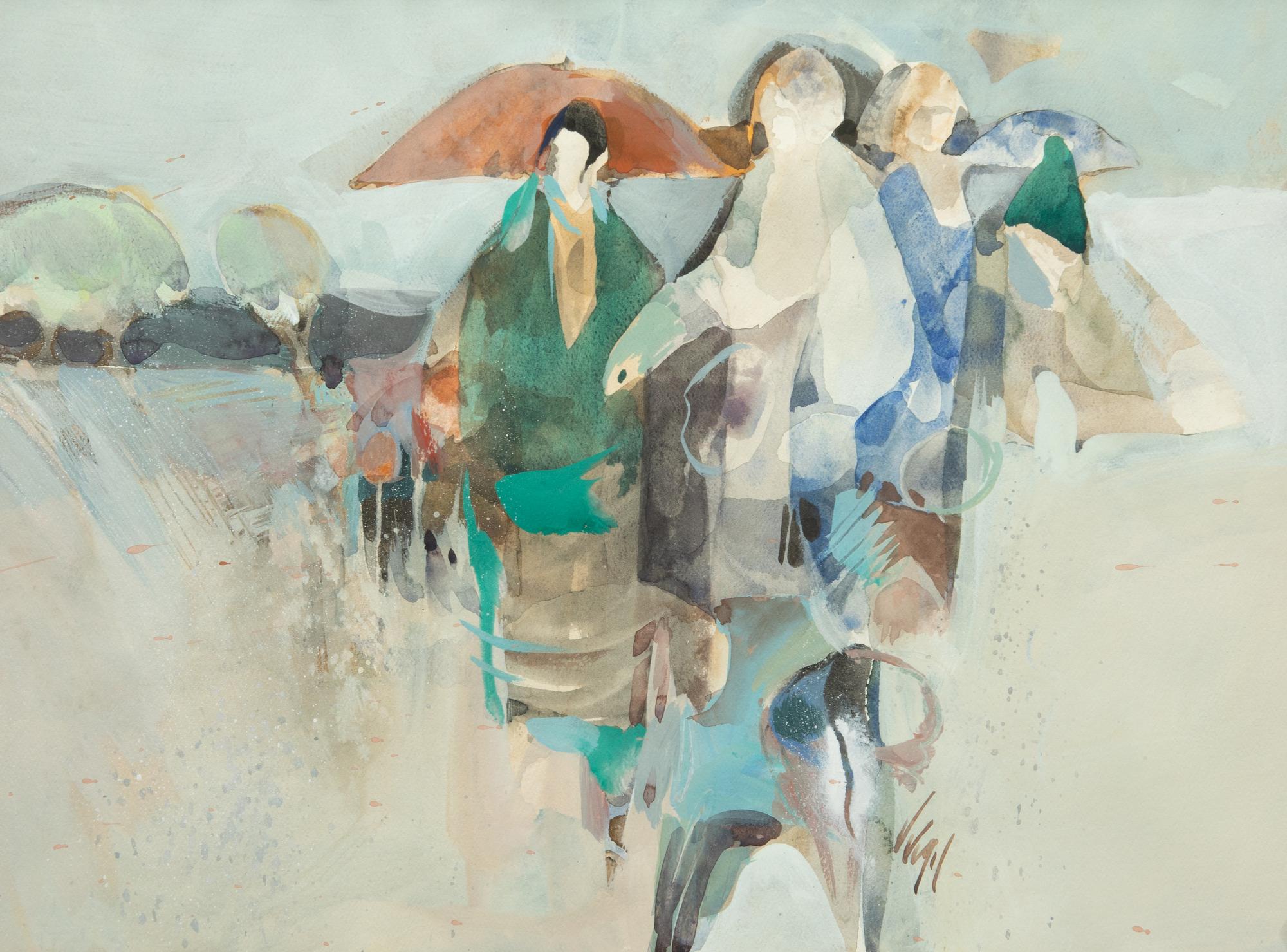 Riders in With Umbrellas