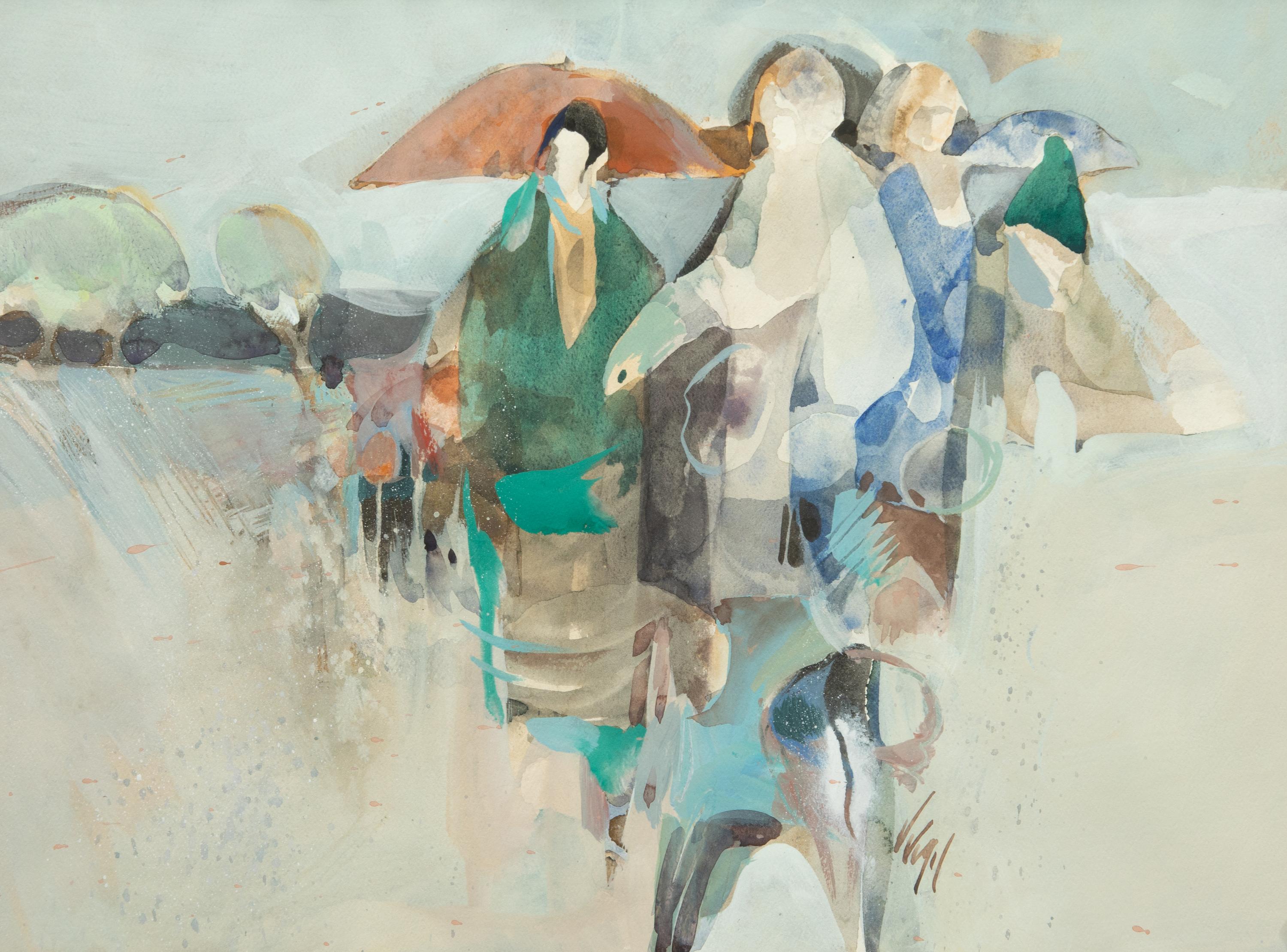 Riders in With Umbrellas