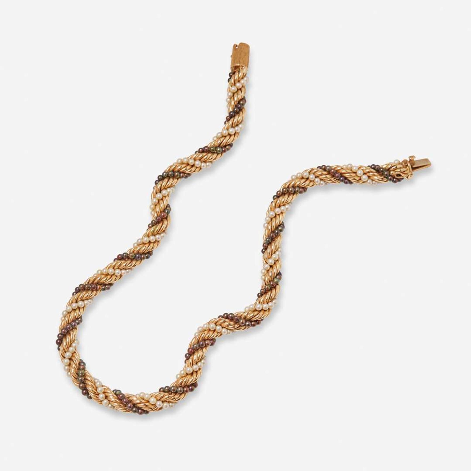 A 14K Yellow Gold and Seed Pearl Necklace