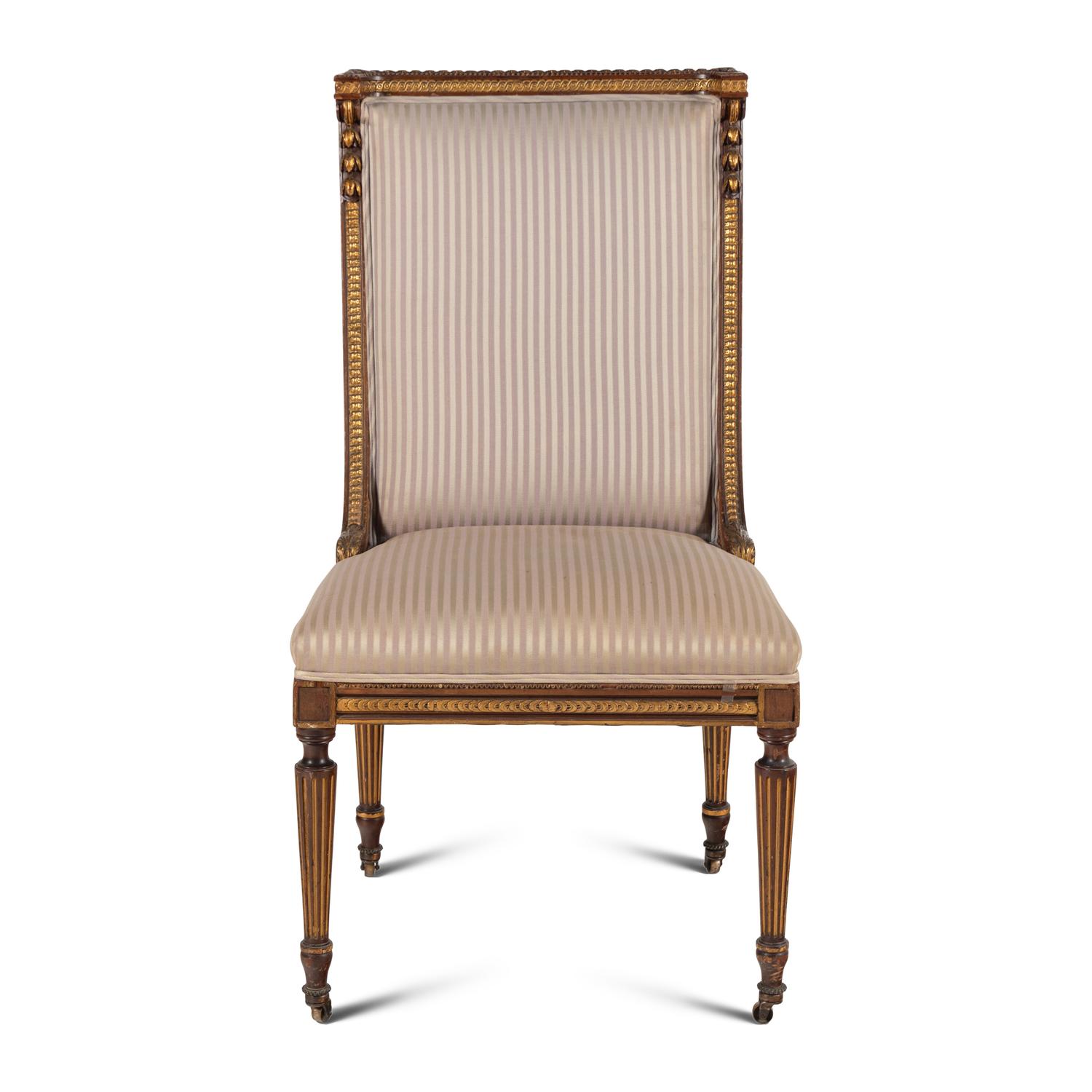 A Louis XVI Style Mahogany and Parcel-Gilt Chair