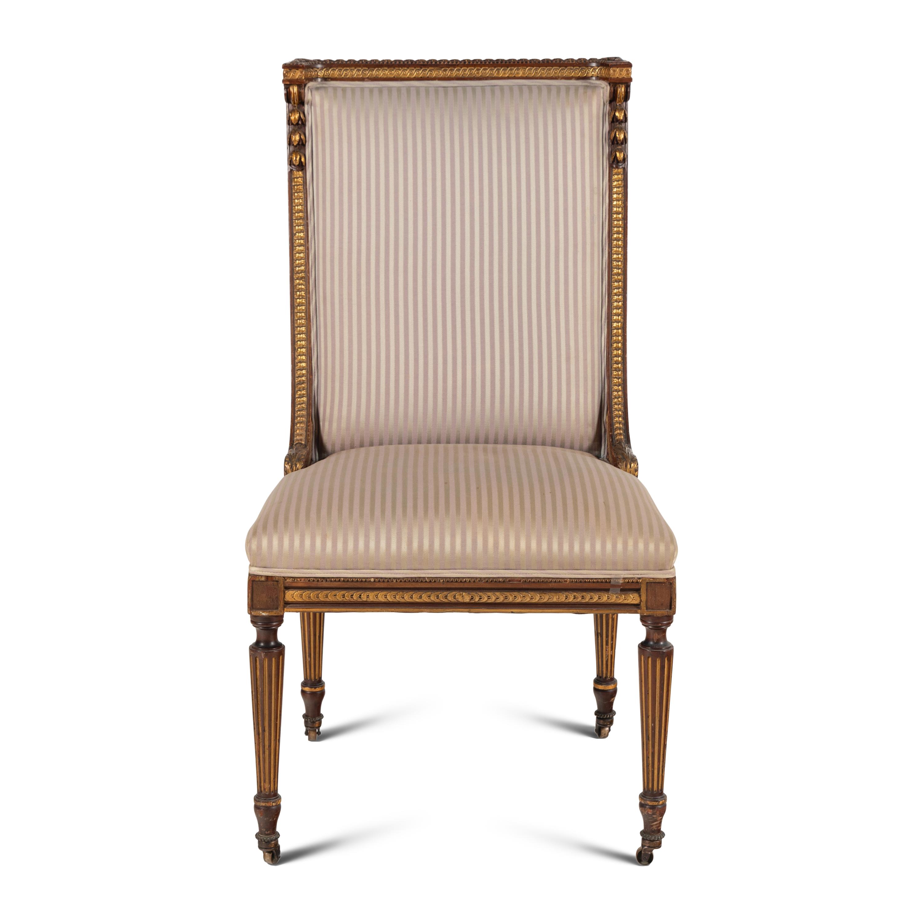 A Louis XVI Style Mahogany and Parcel-Gilt Chair