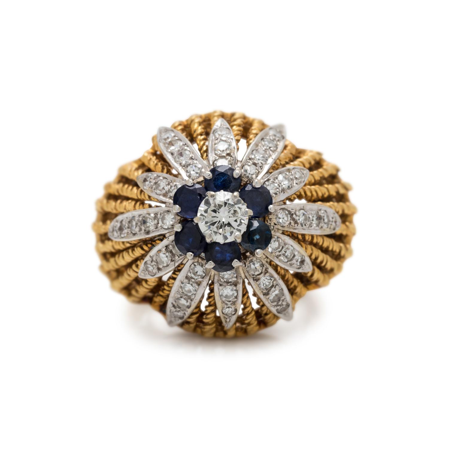 BICOLOR GOLD, DIAMOND AND SAPPHIRE RING