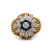 BICOLOR GOLD, DIAMOND AND SAPPHIRE RING