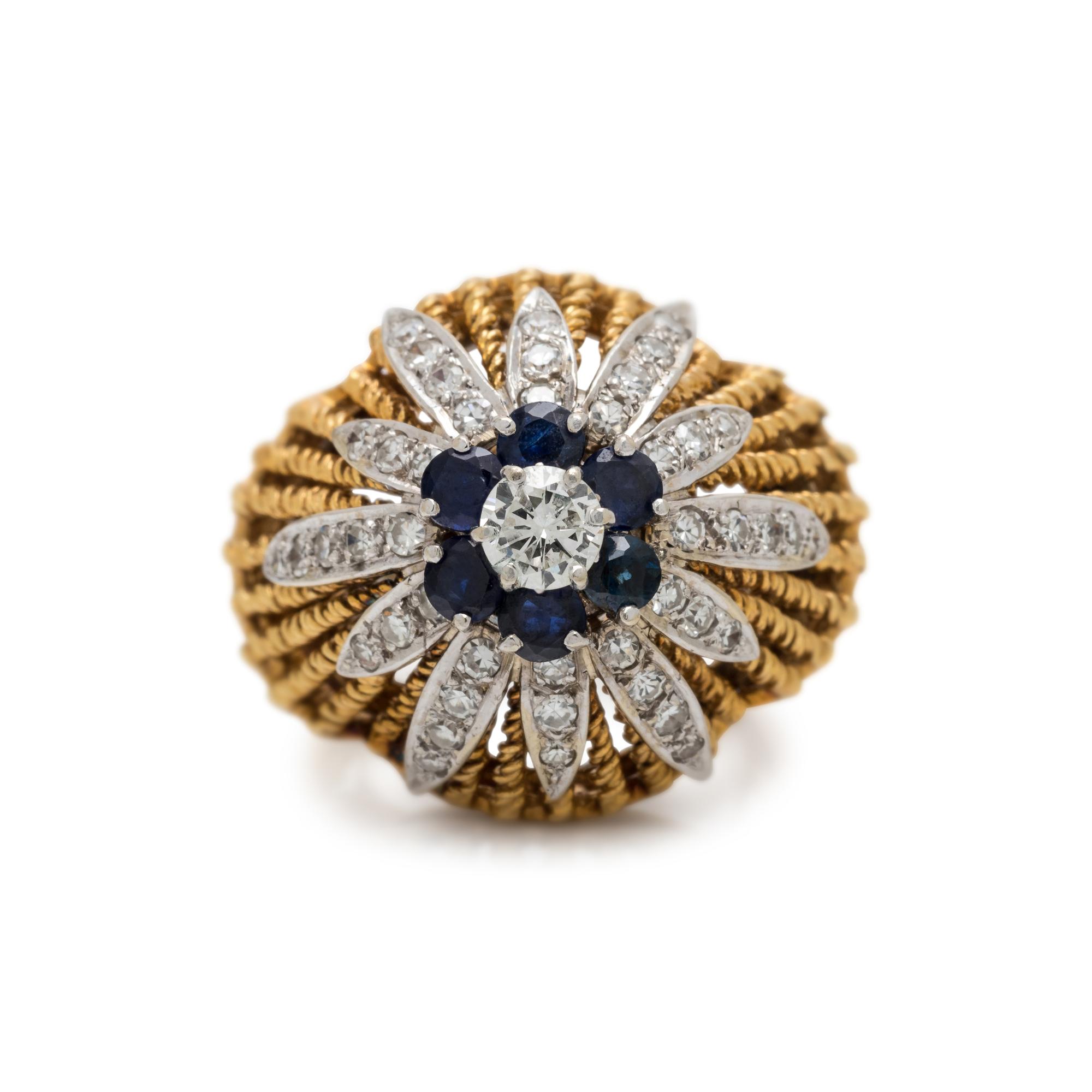 BICOLOR GOLD, DIAMOND AND SAPPHIRE RING