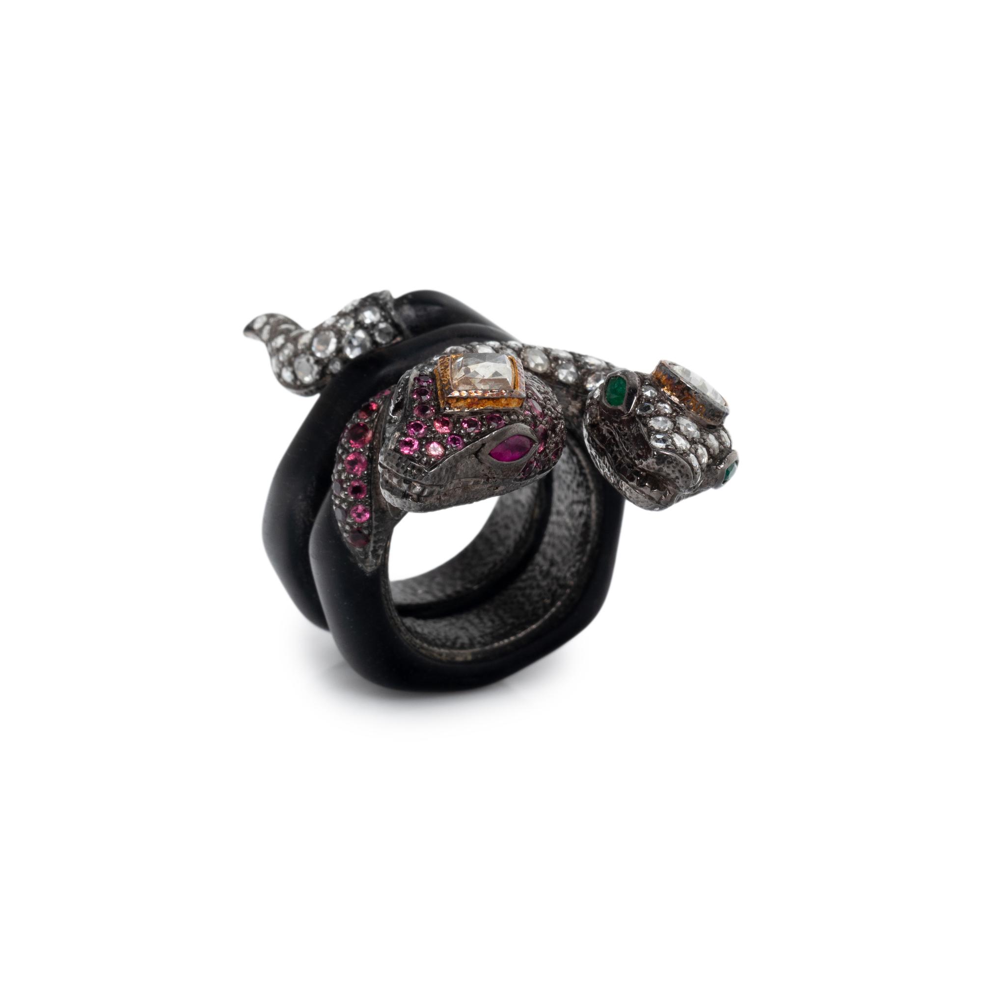 LOTUS ARTS DE VIVRE, MULTIGEM DOUBLE SNAKE RING