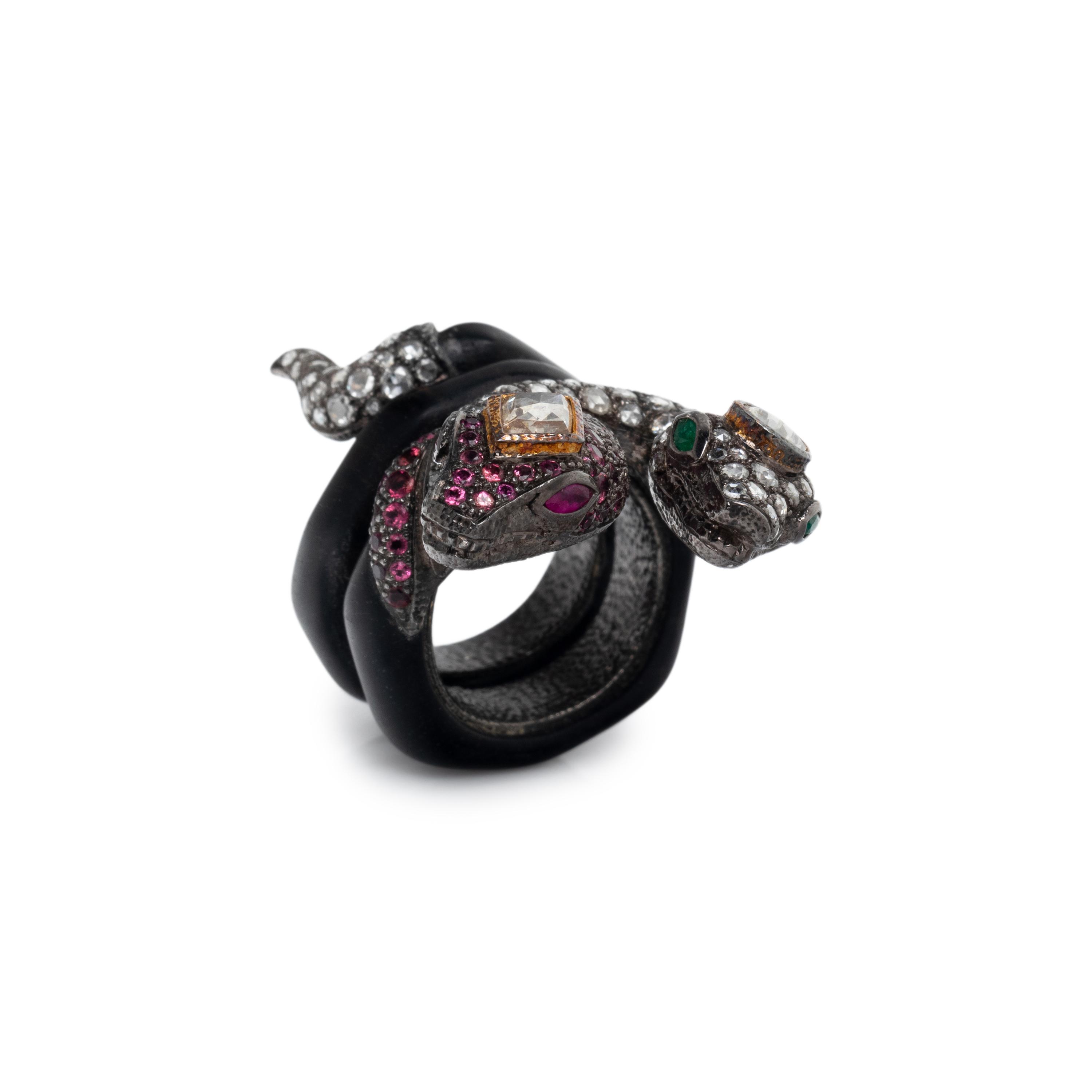 LOTUS ARTS DE VIVRE, MULTIGEM DOUBLE SNAKE RING