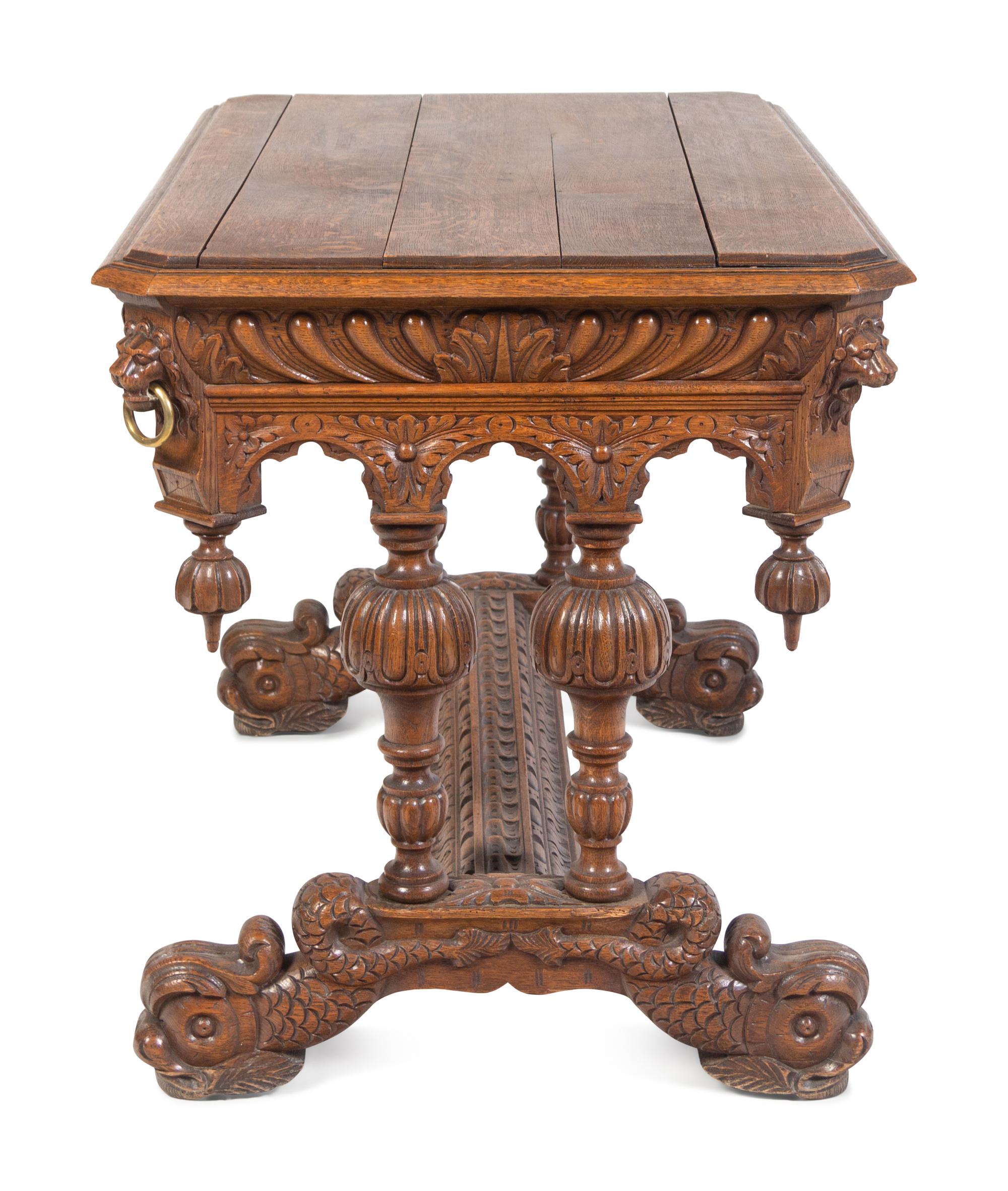 A Renaissance Revival Carved Oak Library Table in the Style of R.J. Horner