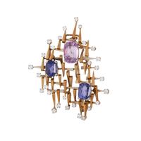GÜBELIN, MODERNIST, YELLOW GOLD, FANCY SAPPHIRE AND DIAMOND '1001 NACHT' BROOCH