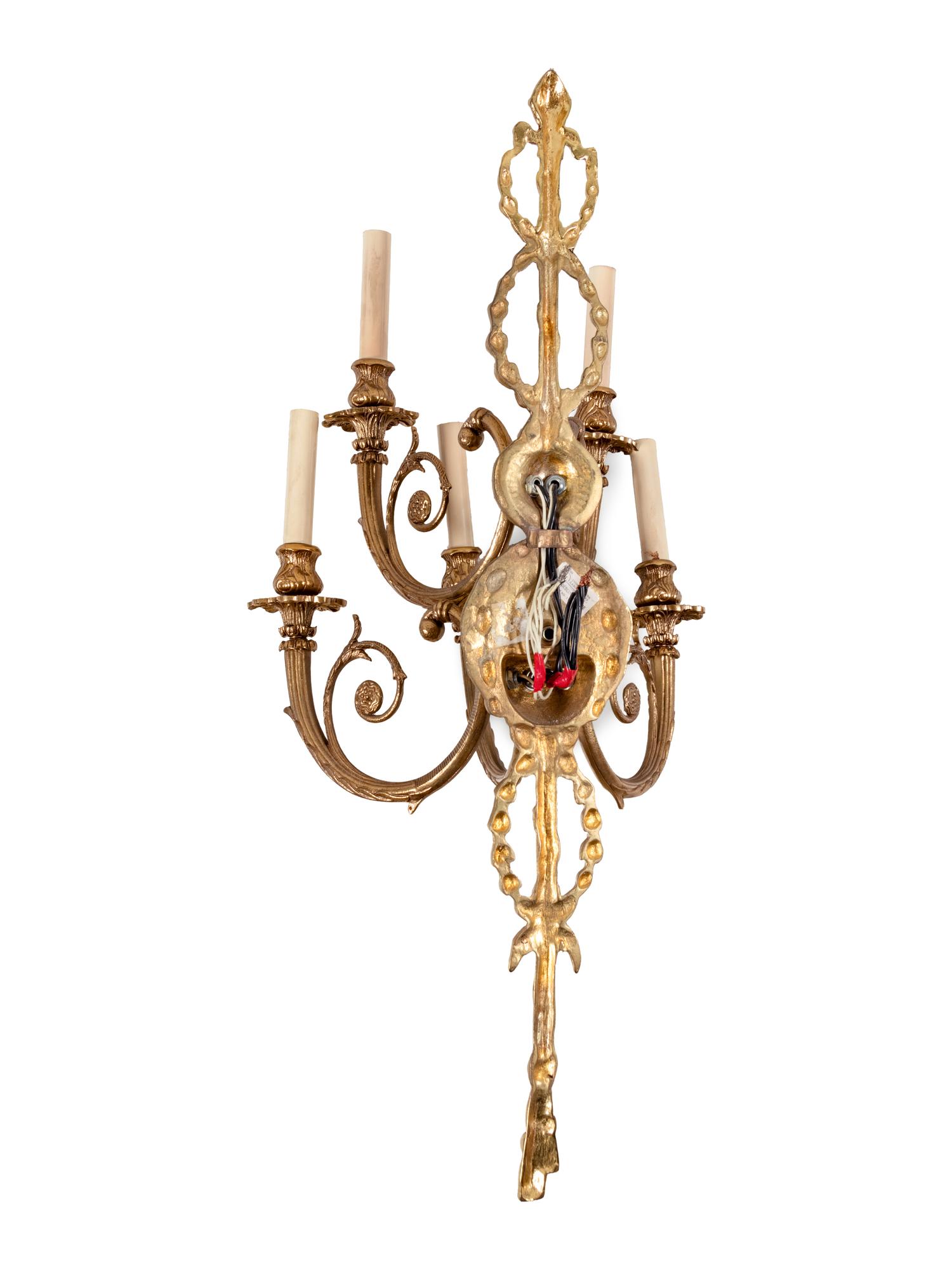 A Set of Eleven Louis XVI Style Gilt Bronze Five-Light Sconces